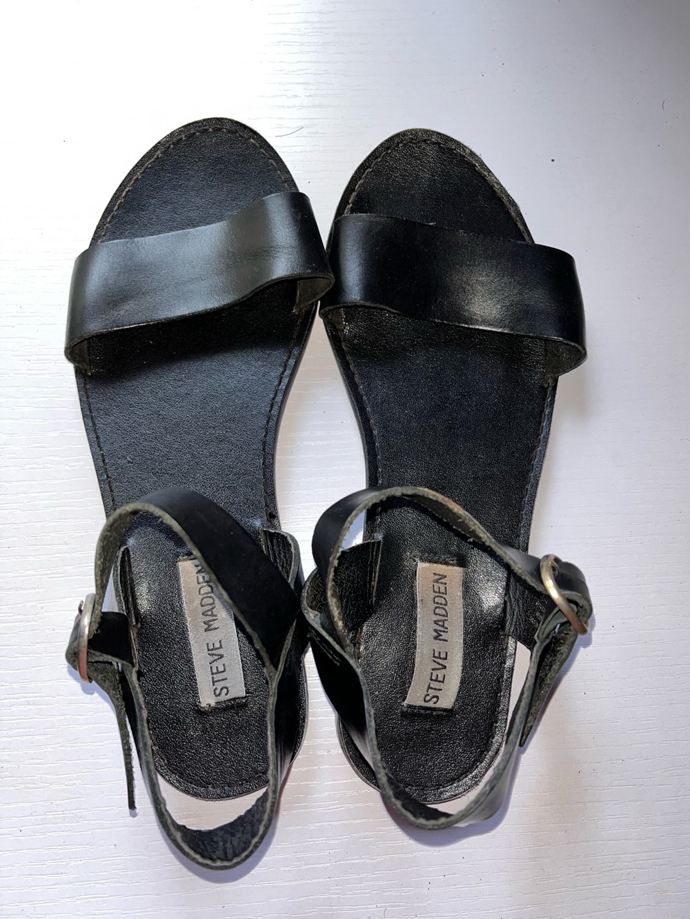 Steve Madden Black Leather Slide Sandals with Ankle Strap